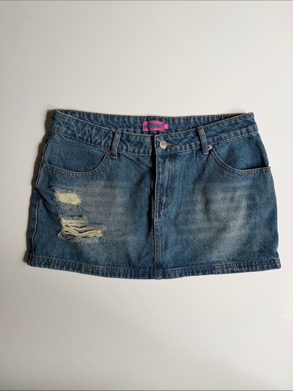 Underground Vintage Denim Mini Skirt in Faded Blue